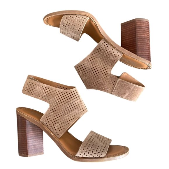 FRANCO SARTO Taupe Brown Delores Laser-Cut Women's Heeled Sandals Size 8.5M - Picture 2 of 9